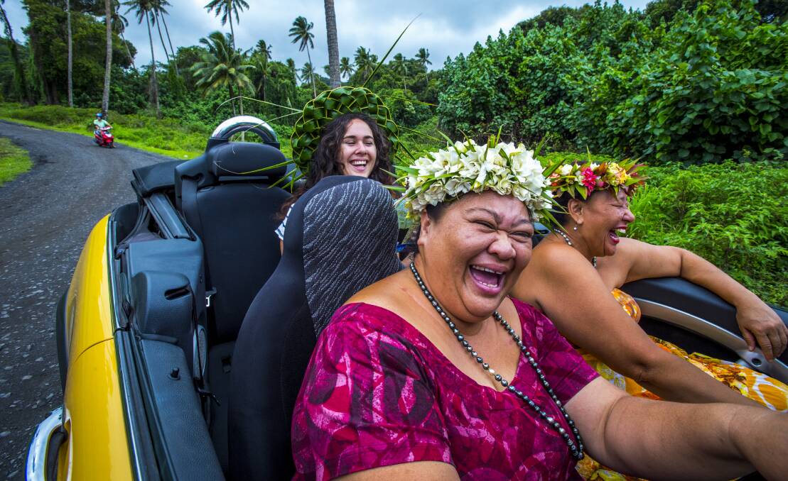 YOU'RE VERY WELCOME: As Cook Islands Tourism Ambassadors, the colourfully attired Kia Orana Aunties Nane (left) and Lydia welcome visitors.