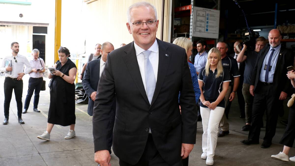 Prime Minister Scott Morrison visited Hogan Engineering in Mulgrave, western Sydney, in the first days of the campaign. Picture: James Croucher