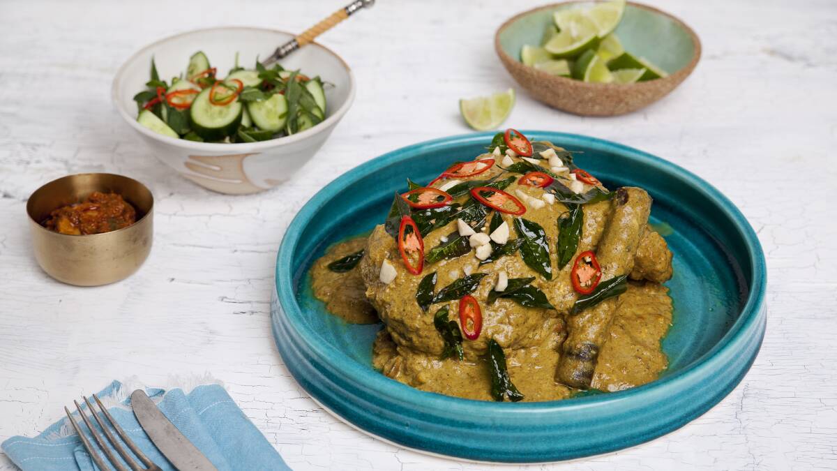 Try this slow-cooked lamb leg korma with steamed rice and cucumber salad for a warming recipe on a cool night,