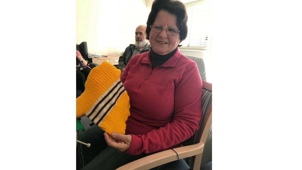 WOOLLY WARMERS: Sue and Rod Dalziel are helping drought-affected farmers by knitting lamb jumpers with the Bluewave Living knitting group. Photo: Samara Ross.