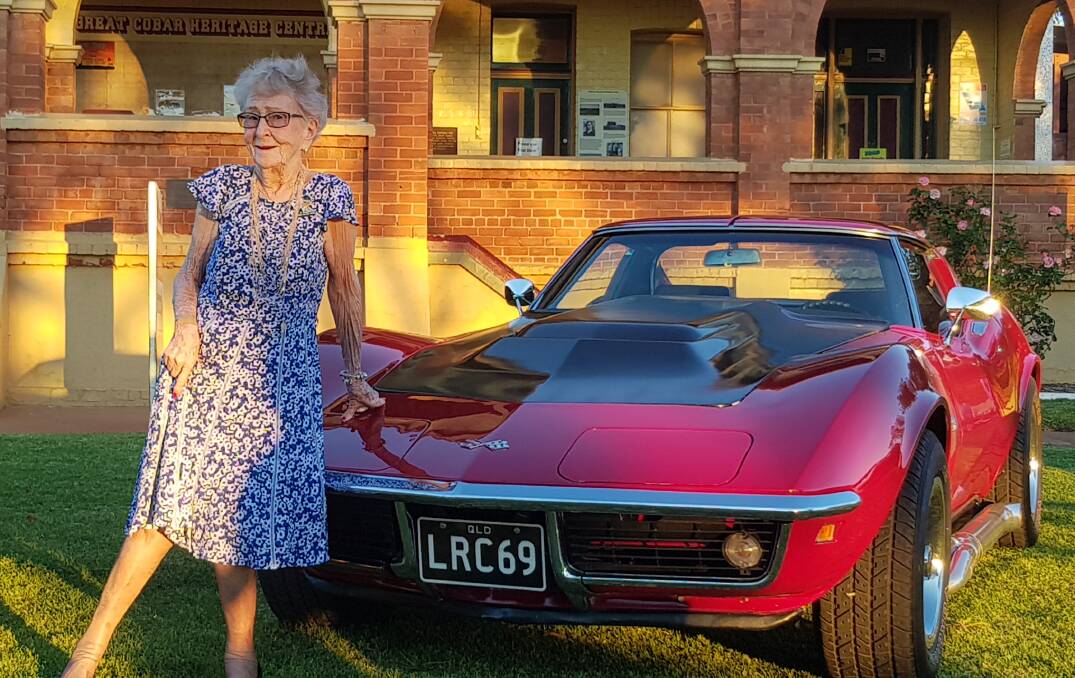 RETRO READY: Cobar Shire mayor Lilliane Brady is gearing up for the town's inaugural Grey Mardi Gras Festival with a 1968 Red Corvette.