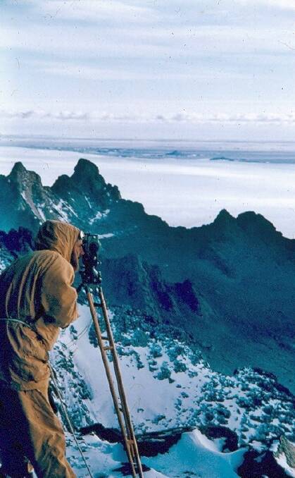 NEW HEIGHTS: Syd Kirkby surveying atop Rumdoodle Peak, Antarctica, on an exhibition in 1956.