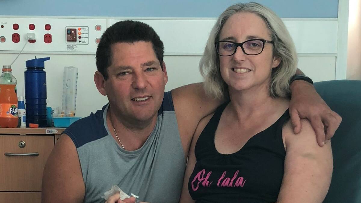 Justine Barwick with her husband Craig in a Brisbane hospital