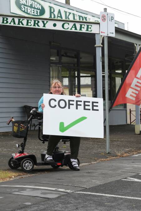 TICKED OFF: Council has shut down Skipton Street Bakery's Thelma Arbuckle from holding her coffee sign on the footpath outside the eatery. Picture: Lachlan Bence