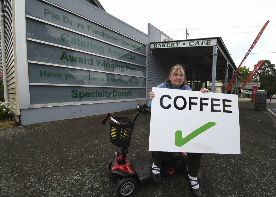 TICKED OFF: Council has shut down Skipton Street Bakery's Thelma Arbuckle from holding her coffee sign on the footpath outside the eatery. Picture: Lachlan Bence