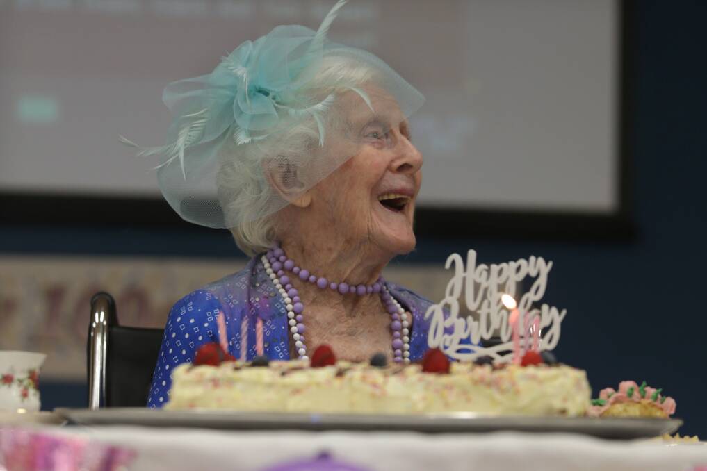 Happy 100: Hazel Gray celebrated her birthday at IRT Thomas Holt Kirrawee on Tuesday. Picture: John Veage