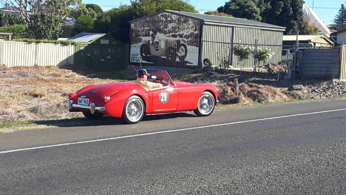 An MGA with the mural in the background for Sunday's cruise around the old Victor Harbor Grand Prix track.