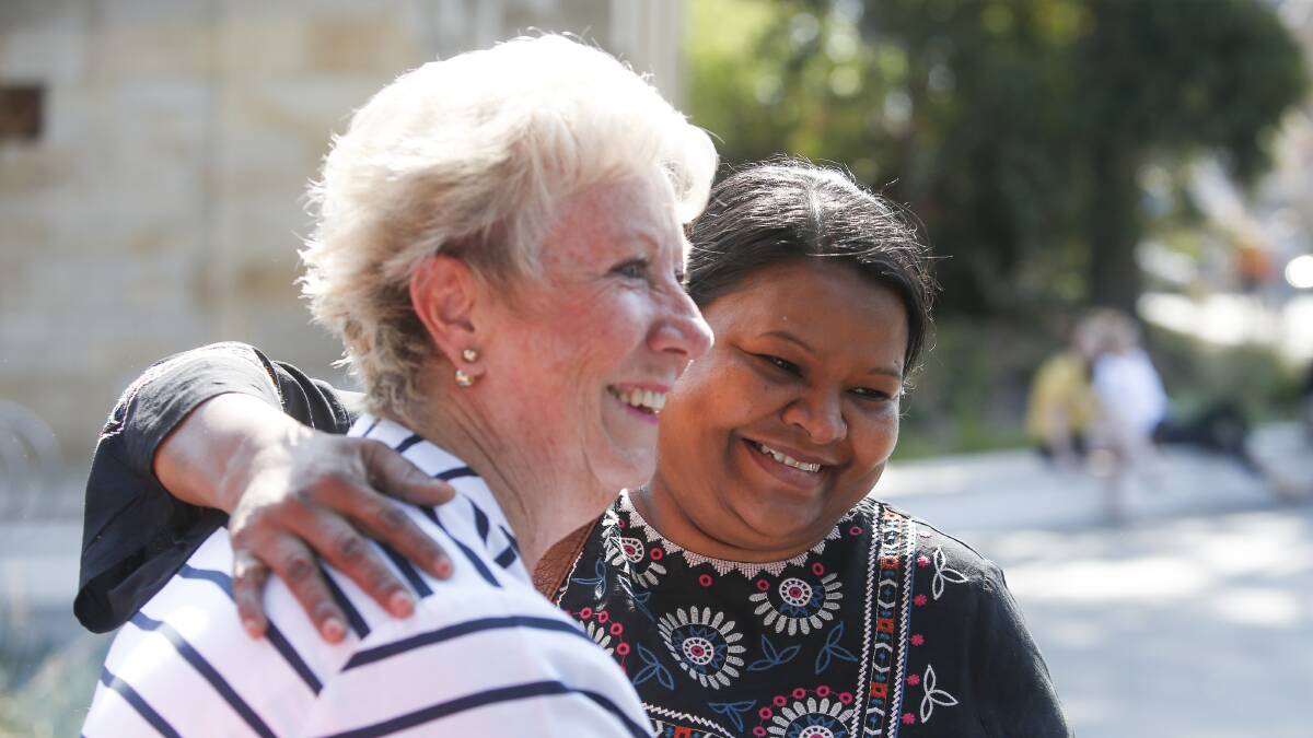 Shakuntala Mudaliar, right, with supporter, aged care worker Karen Singh. 
