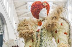 A floral tribute to Elizabeth I at Fleurs de Villes, Covent Garden on display in London. Picture: Supplied