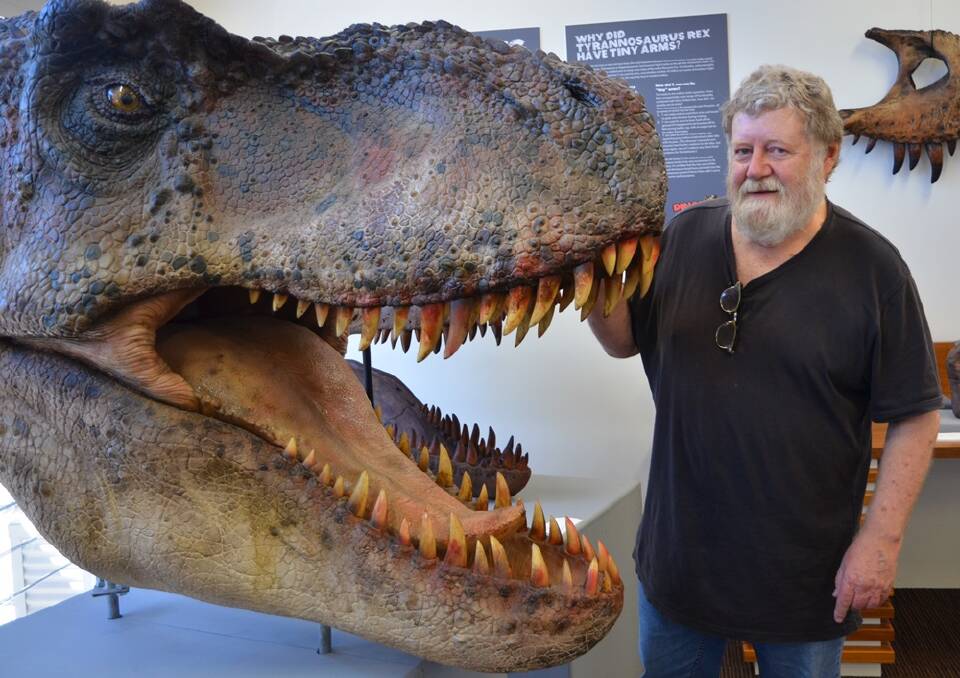 What big teeth you've got - Michael Dawson with Bubbles the T-rex cast. Photo: Samara Ross