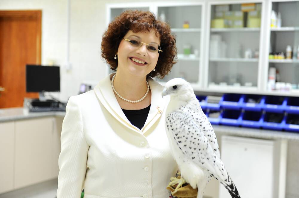BIRDS ARE THE BEES’ KNEES – Dr Margit Muller with a falcon in her care.