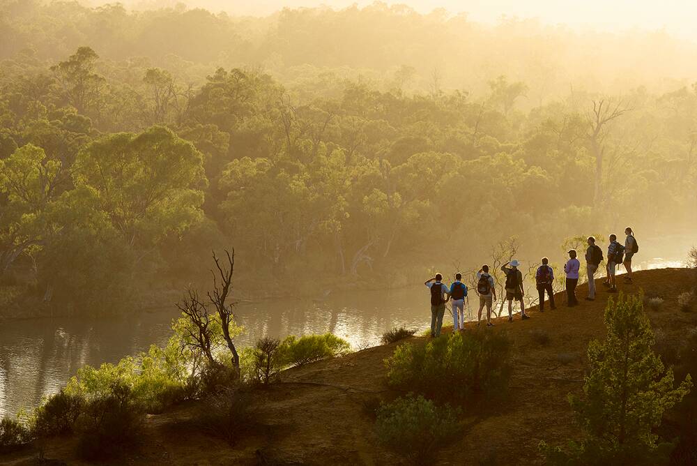 Walkers soak up the magic of a Murray River morning.