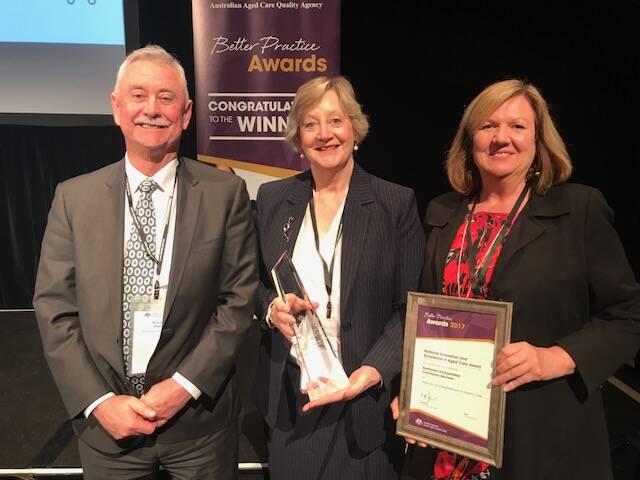 Resthaven Chief Executive Officer Richard Hearn with Sue McKechnie, Executive Manager Community Services and Lynn Openshaw, Manager Service Development at the awards presentation in Sydney.
