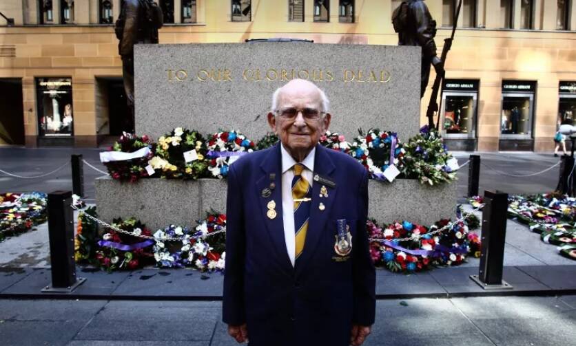 The last post: Wal Scott Smith prepares for his final Anzac Day as guardian of the Martin Place cenotaph.  Photo: Dean Sewell