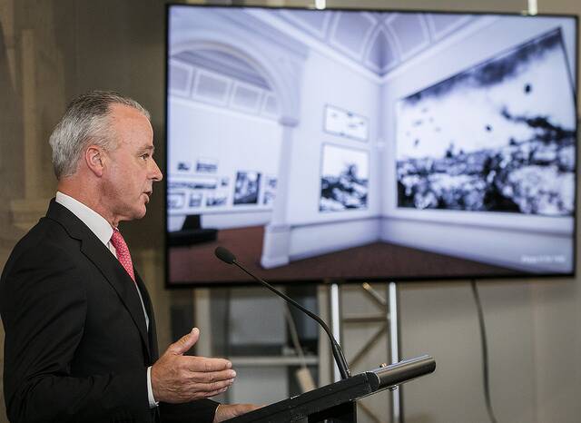 Australian War Memorial director Brendan Nelson launches the Art of Nation interactive gallery.