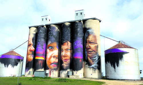 IT’S NOT GRAFFITI –  The Sheeps Hill silo  honours the traditional owners of the Wimmera/ Mallee region.