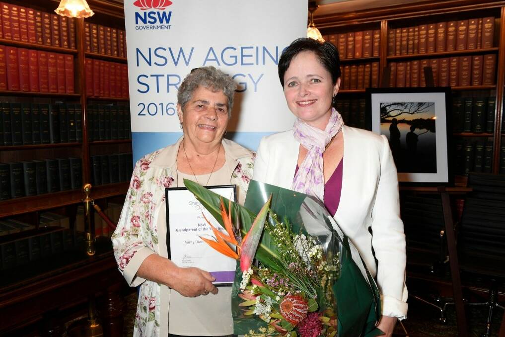 COMMUNITY SERVICE WITH A SMILE: Aunty Dianne O'Brien (left) was named 2017 NSW Grandparent of the Year. Pictured with ageing minister Tanya Davies