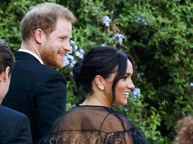 Prince Harry and his wife Meghan have joined a bevy of celebrities at Misha Nonoo's wedding in Rome.