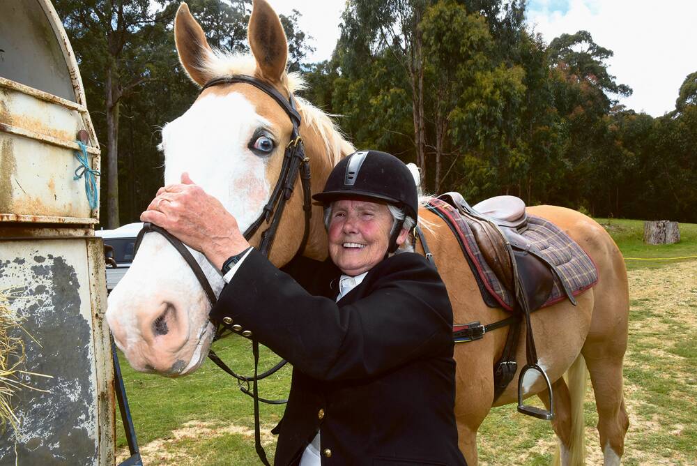 GREAT MATES – Sandra Atkins with Anawa Painted Vision, usually known as Wally. The 17-year-old palomino came out of retirement to compete with her at the Masters Games. Photo: Neil Richardson/The Examiner