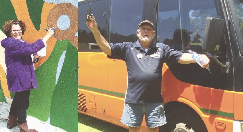 Brush with fame – Lesley Balinsky’s latest project is helping to paint a community mural (above left), while dancing bus  driver Phil Paddon was blown away at being named a Senior of the Year.