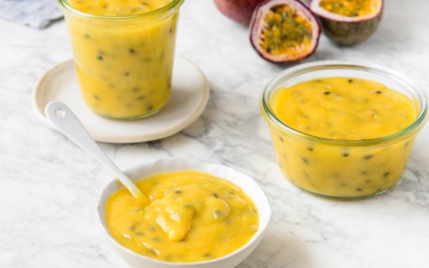 This creamy passionfruit curd is sure to brighten up your winter. Photo: Jennifer Jenner