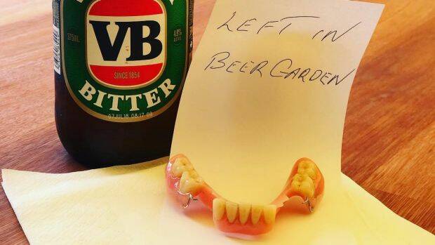 Dentures left behind in a Bundaberg pub, which were found by a cleaner. Photo: Facebook