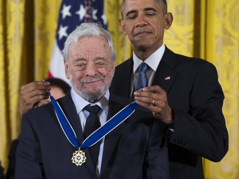 Stephen Sondheim receives the 2015 Medal of Freedom from then US president Barack Obama.
