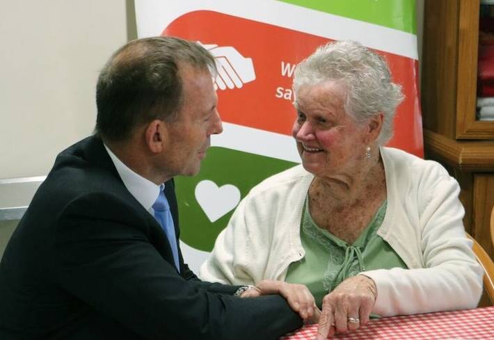 Former Prime Minister Tony Abbott had a chat with a resident from Living Care's Alexander Campbell House.