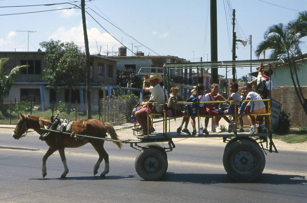A Cuban school bus transports students