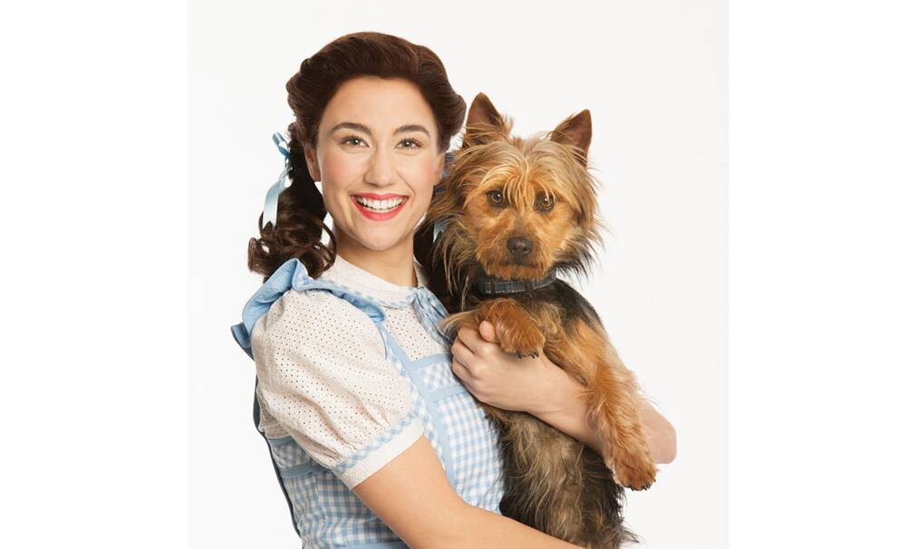 SOMEWHERE OVER THE RAINBOW - Samantha Dodemaide as Dorothy with Trouble as Toto. Photo: Brian Geach.