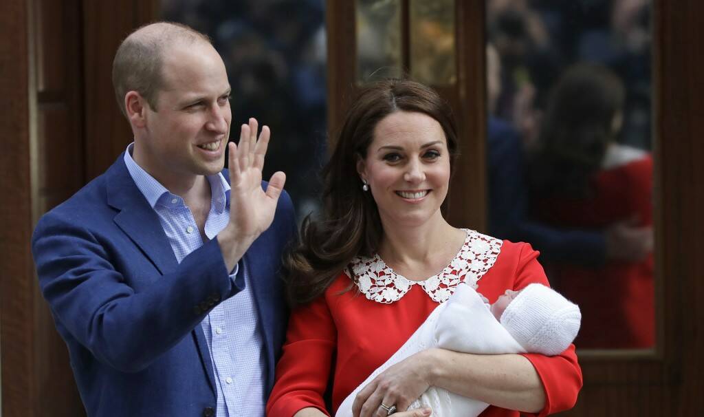 Prince William and Kate were beaming as they left St Mary’s Hospital on Monday with their new son. Photo: Kirsty Wigglesworth/AP.