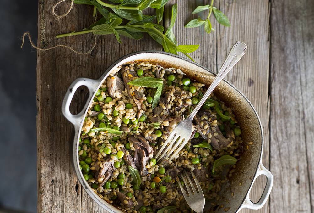 Try these lamb shanks with barley, garden peas and mint from The Good Carbs Cookbook.