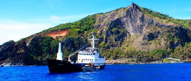 The supply ship on Pitcairn Island.
