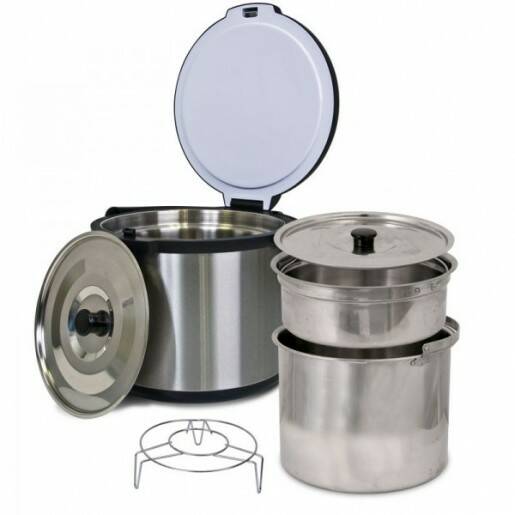 Thermal cookers, like this Travel Chef Primus Thermal Cooker cook food slowly without the use of a constant heat source.