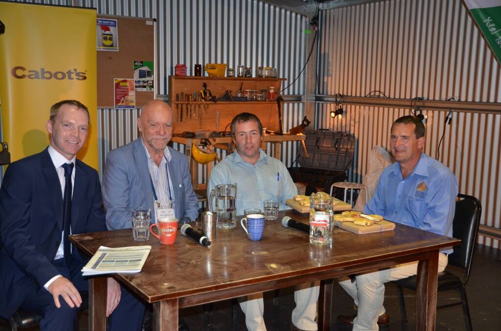 GLOBAL MOVEMENT – Irish men’s shed representatives Barry Sheridan (left) and John Evoy (second from right) chat with local men’s shed patron John Macdonald and Australian Men’s Shed Association chief executive David Helmers.