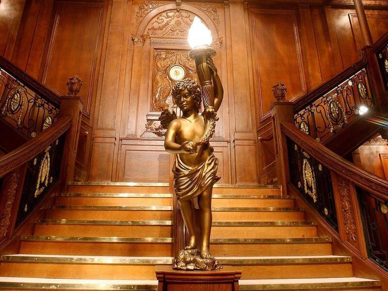 The Titanic exhibition features recreated interiors including the ship's grand staircase. (EPA PHOTO)