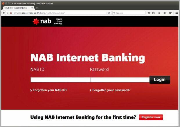 A screen shot of the fake website through which scammers try to obtain online banking details. Photo: Mailguard