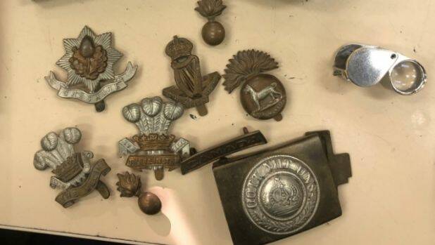 WWI relics, along with coins and jewellery were located during a search of a car that was stopped by police earlier this month.  Photo: Hume Police District