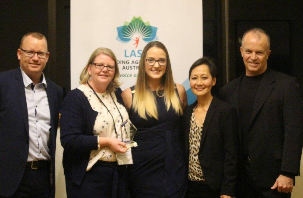 LASA AWARDS - (l-r) Award sponsor Hynes Legal chief executive Ben Deverson with Retirement Village Manager of the Year Jessica Miles and runners up Jessica Madden and Genevieve Lee-Carroll along with LASA's Paul Murphy.