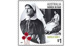 The A Century of Service: Women in War stamp.