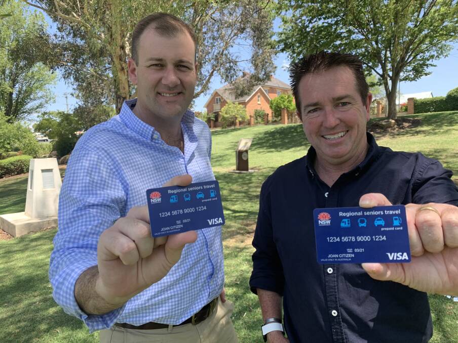 GOING PLACES: Nationals upper house member Sam Farraway with Minister for Regional Transport Paul Toole with the regional senior travel card. 