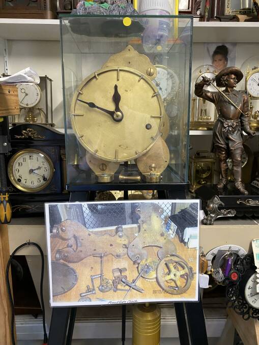 Unique antique: One of the many fascinating clocks Mr Bickle has repaired, this clock was a floodgate clock.