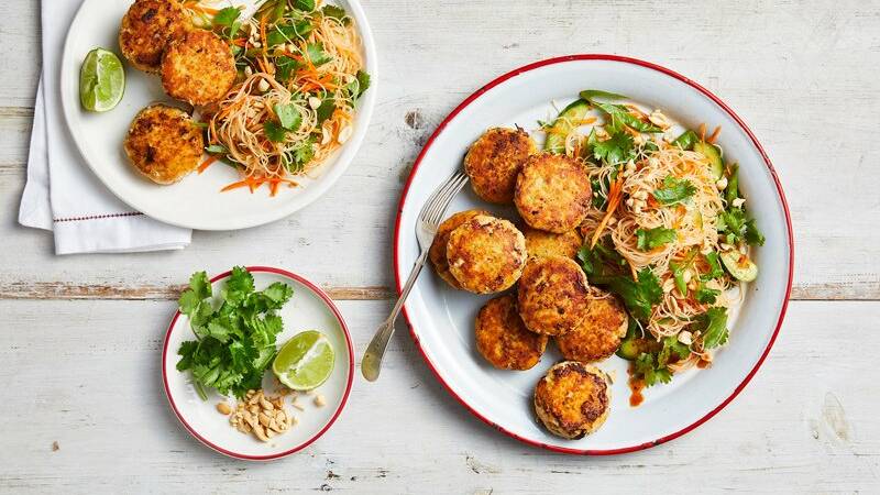 Vietnamese fish cakes with vermicelli salad.