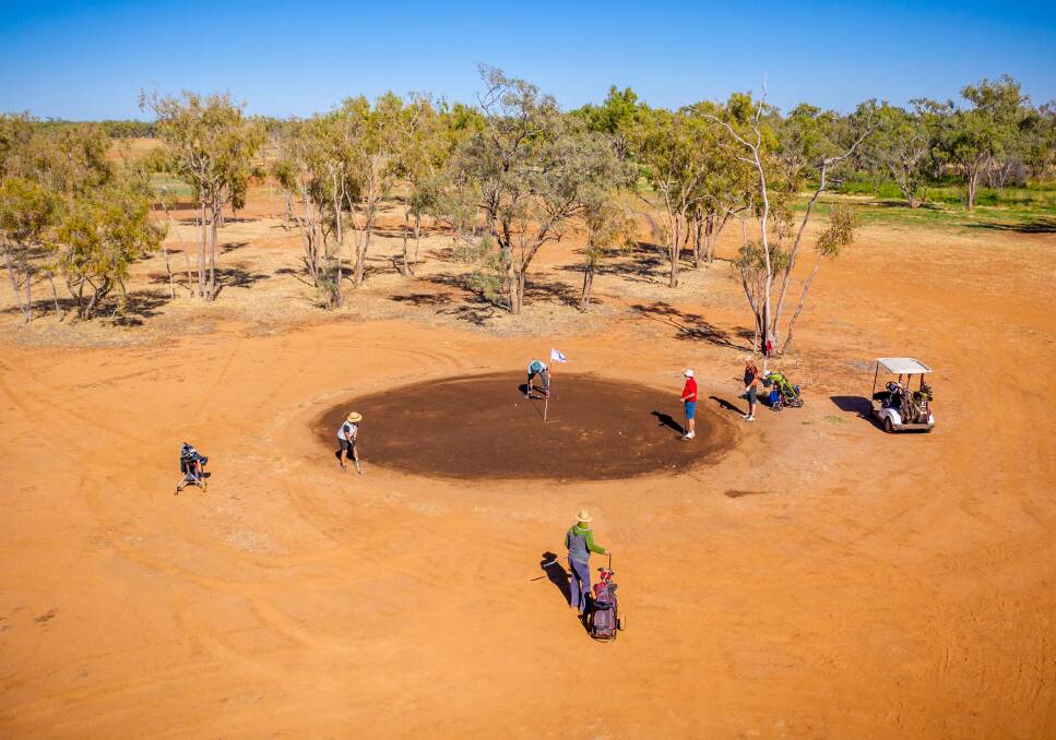MASTERS OF THE RED EARTH: Golfers at Boulia during the 2019 Outback Queensland Masters. Image courtesy Tourism and Events Queensland.
