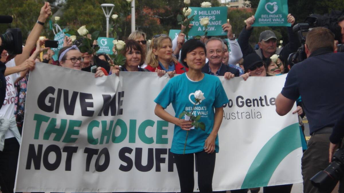 VAD campaigner Belinda Teh arrives in Perth after a 4500 walk across Australia in memory of her mother.