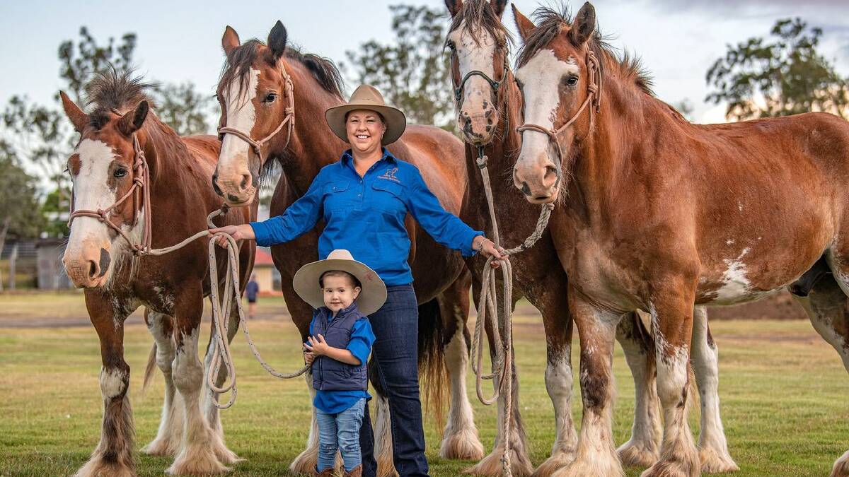 Three-year-old Quinn Goodear and mum Greta Stanfield ready for the Scenic Rim Clydesdale Spectacular on June 17 and 18. Picture Lyle Radford 