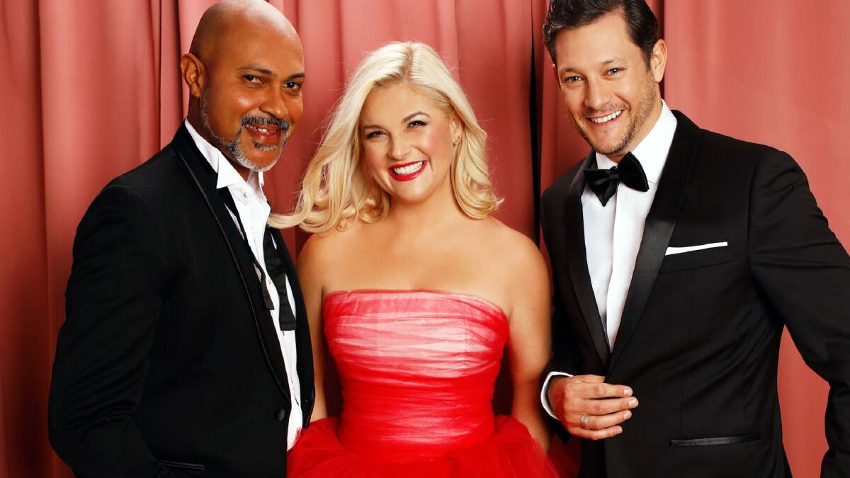 UNAPOLOGETIC ROMANCE: Lucy Durack with Bert LaBonte (left) and Rob Mills will tour Australia in Lucy Durack's ROM-COMCERT.
