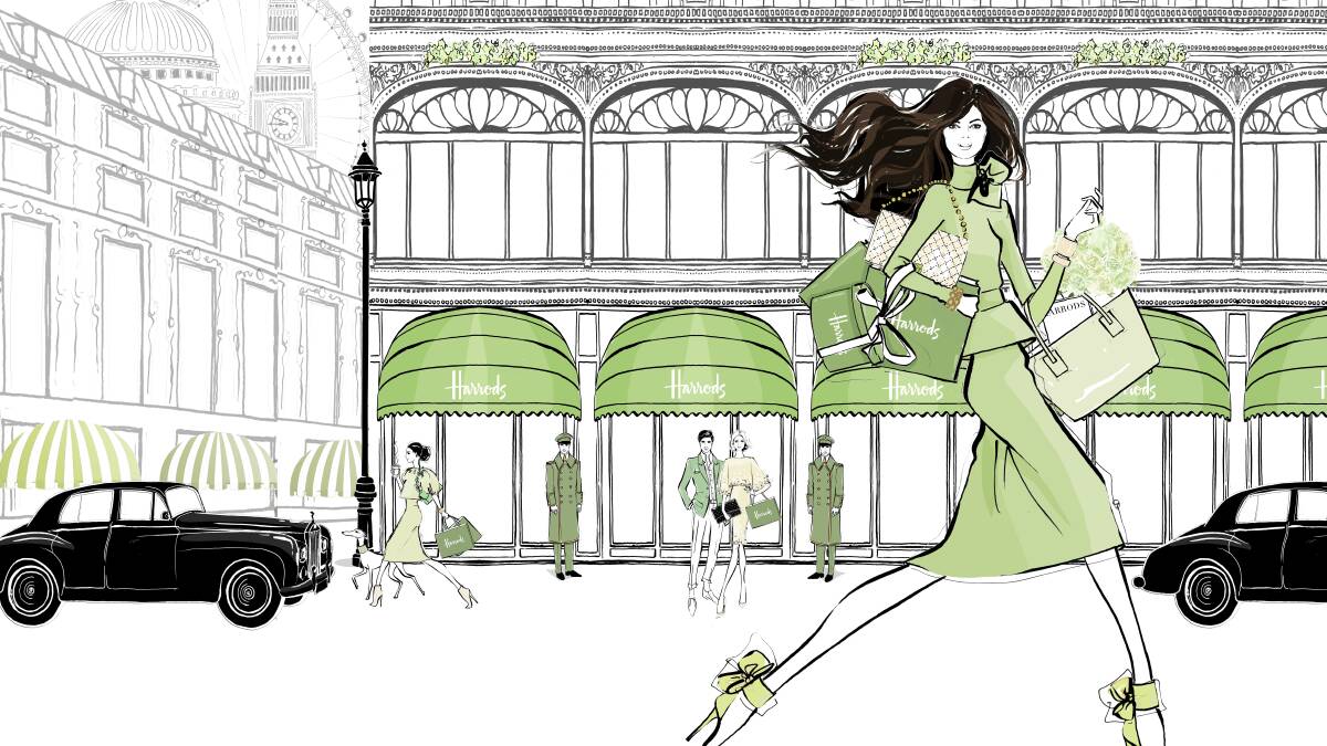 An illustration of Harrods from London through a Fashion Eye. Supplied
