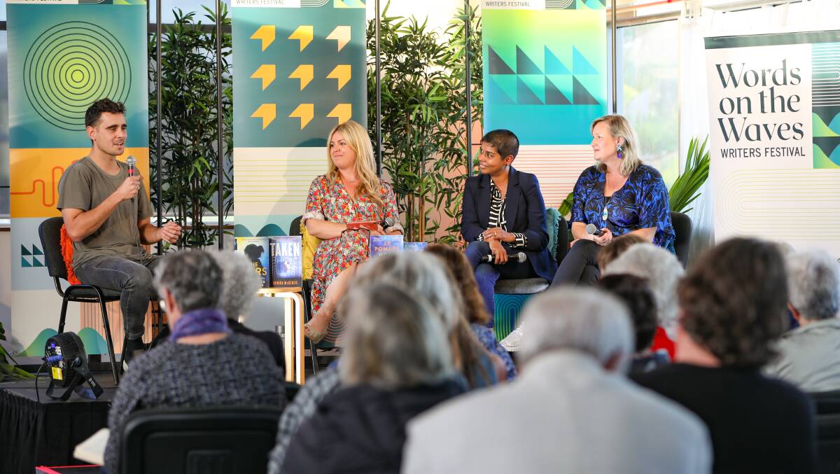 Bestselling thriller authors (from left) JP Pomare, Anna Downes, Dinuka McKenzie and Petronella McGovern in conversation at the 2023 Words on the Waves Writer Festival. Picture supplied