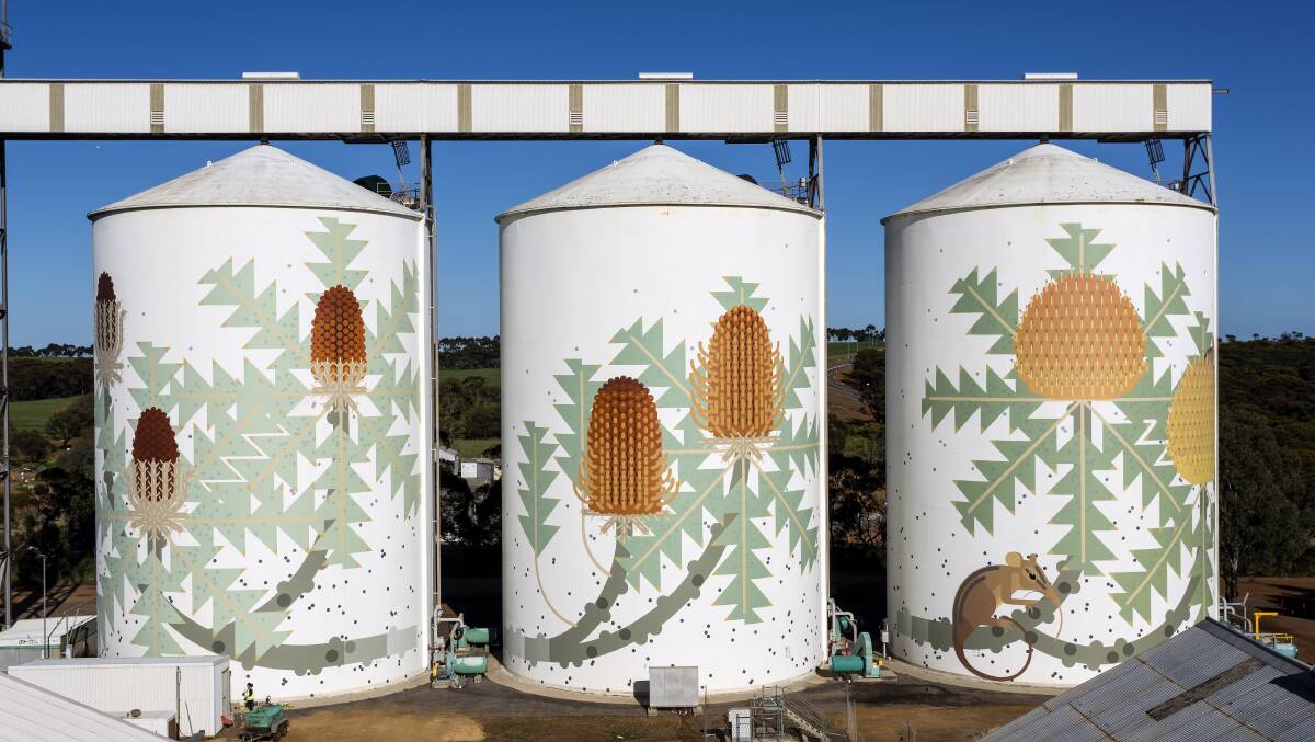 SILO ART; The stunning Six Stages of Banksia Baxteri was created by Amok Island in Ravensthorpe. Photo: Bewley Shaylor, courtesy of FORM
